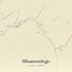 Vintage map of Ribamondego, Portugal. 