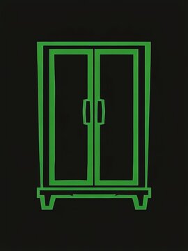 line art illustration of cabinet, simple outline drawing of wooden cupboard, sleek furniture icon of storagecabinet, doors, handles, legs, rectangular armoire, gabinete, schrank, armadio, almari