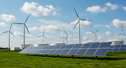 Solar Panels and Wind Turbines Green Energy Landscape
