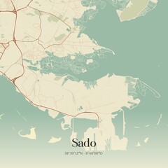 Fototapeta premium Vintage map of Sado, Portugal. 