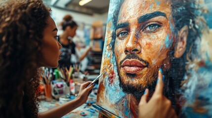 Vibrant Art Creation A Portrait in Progress