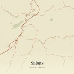 Vintage map of Salsas, Portugal. 
