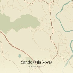 Vintage map of Sande (Vila Nova), Portugal. 