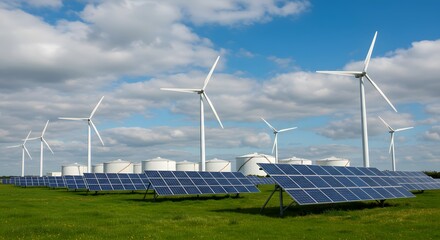 Solar Panels and Wind Turbines Green Energy Landscape