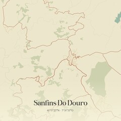 Fototapeta premium Vintage map of Sanfins Do Douro, Portugal. 