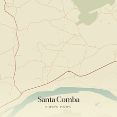 Vintage map of Santa Comba, Portugal. 