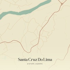 Vintage map of Santa Cruz Do Lima, Portugal. 