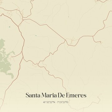 Vintage map of Santa Maria De Emeres, Portugal. 