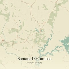 Vintage map of Santana De Cambas, Portugal. 