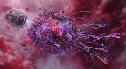 A macrophage, a large white blood cell, component of the immune system. Absorbs cellular debris, pathogens. Phagocytosis, immune and inflammatory response, defense, tissue repair. 3D scientific render