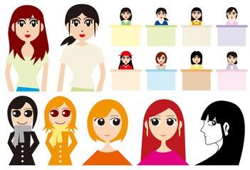 アジア人女性のキャラクター・イラスト・セット