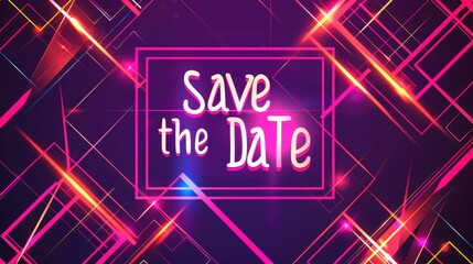 Chic Neon Save the Date Design with Bold Fonts and Geometric Patterns for Modern Weddings