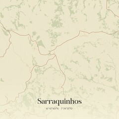 Vintage map of Sarraquinhos, Portugal. 