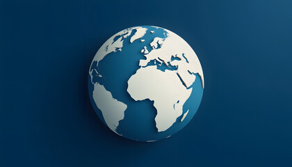 earth globe on dark blue background, flat papercut style, with white tones