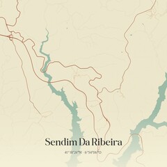 Obraz premium Vintage map of Sendim Da Ribeira, Portugal. 
