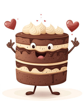 recommend clip art: A funny chocolate cake with a funny character. Restaurant food for parties, funny cartoon nutmeg, festive dessert, cafe, sweet character. Chocolate cake, funny happy character