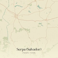 Vintage map of Serpa (Salvador), Portugal. 