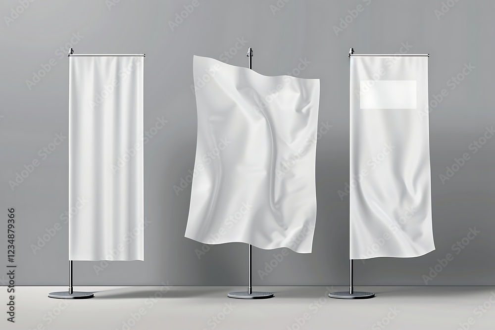 Canvas Prints blank white advertising flags on gray background. mock up, 3d rendering