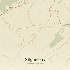 Vintage map of Silgueiros, Portugal. 