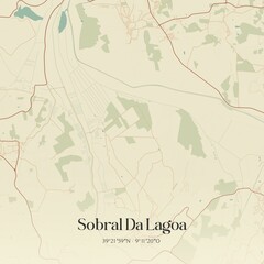 Vintage map of Sobral Da Lagoa, Portugal. 