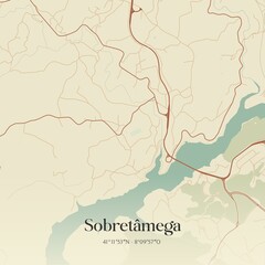 Vintage map of Sobret�mega, Portugal. 