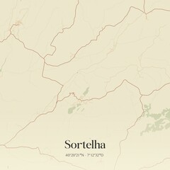 Vintage map of Sortelha, Portugal. 