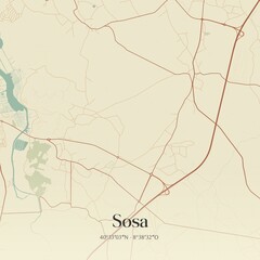 Vintage map of Sosa, Portugal. 