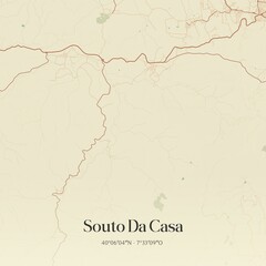Vintage map of Souto Da Casa, Portugal. 