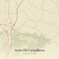 Vintage map of Souto De Carpalhosa, Portugal. 