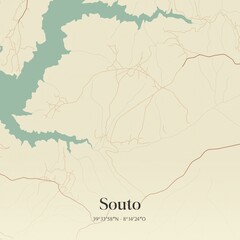 Vintage map of Souto, Portugal. 