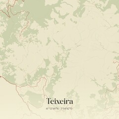 Vintage map of Teixeira, Portugal. 