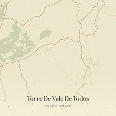 Fototapeta premium Vintage map of Torre De Vale De Todos, Portugal. 