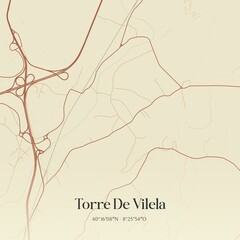 Vintage map of Torre De Vilela, Portugal. 