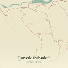 Fototapeta premium Vintage map of Touvedo (Salvador), Portugal. 