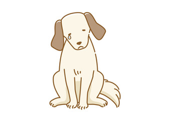 飼い主を想って涙を流している悲しい表情の耳の垂れた犬のイラスト