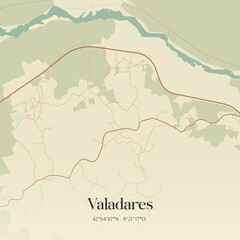 Vintage map of Valadares, Portugal. 