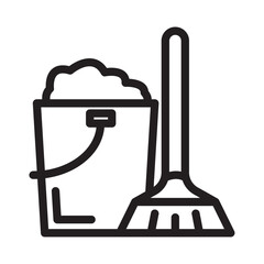 Mop and bucket icon Isolated flat vector in outline