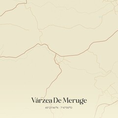 Vintage map of V�rzea De Meruge, Portugal. 