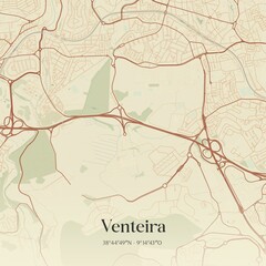 Vintage map of Venteira, Portugal. 