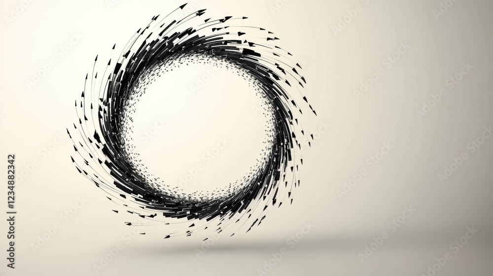 Aufkleber Creating a dynamic circle of black arrows moving in a swirling motion on a plain background. Generative AI