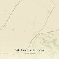 Vintage map of Vila Cort�s Da Serra, Portugal. 