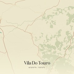 Vintage map of Vila Do Touro, Portugal. 