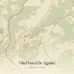 Naklejka premium Vintage map of Vila Pouca De Aguiar, Portugal. 