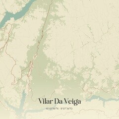 Vintage map of Vilar Da Veiga, Portugal. 