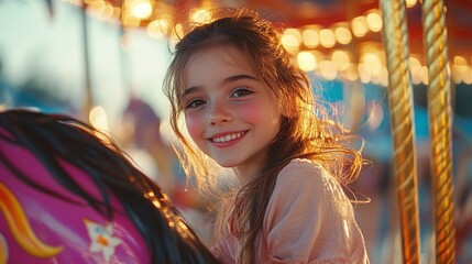 carousel horse ride and a joyful child enjoying enchanting entertainment, magical carnival vibes, and colorful amusement park fun