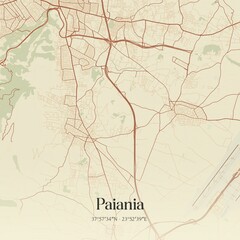 Vintage map of Paiania, Greece.