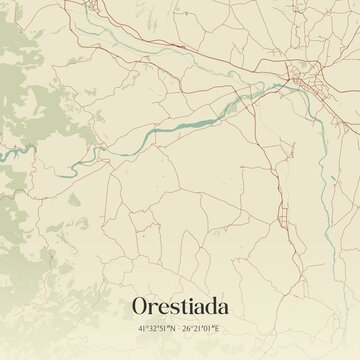 Vintage map of Orestiada, Greece.