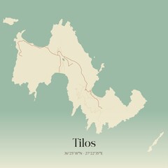 Vintage map of Tilos, Greece.