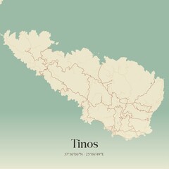 Vintage map of Tinos, Greece.