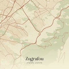 Obraz premium Vintage map of Zografou, Greece.